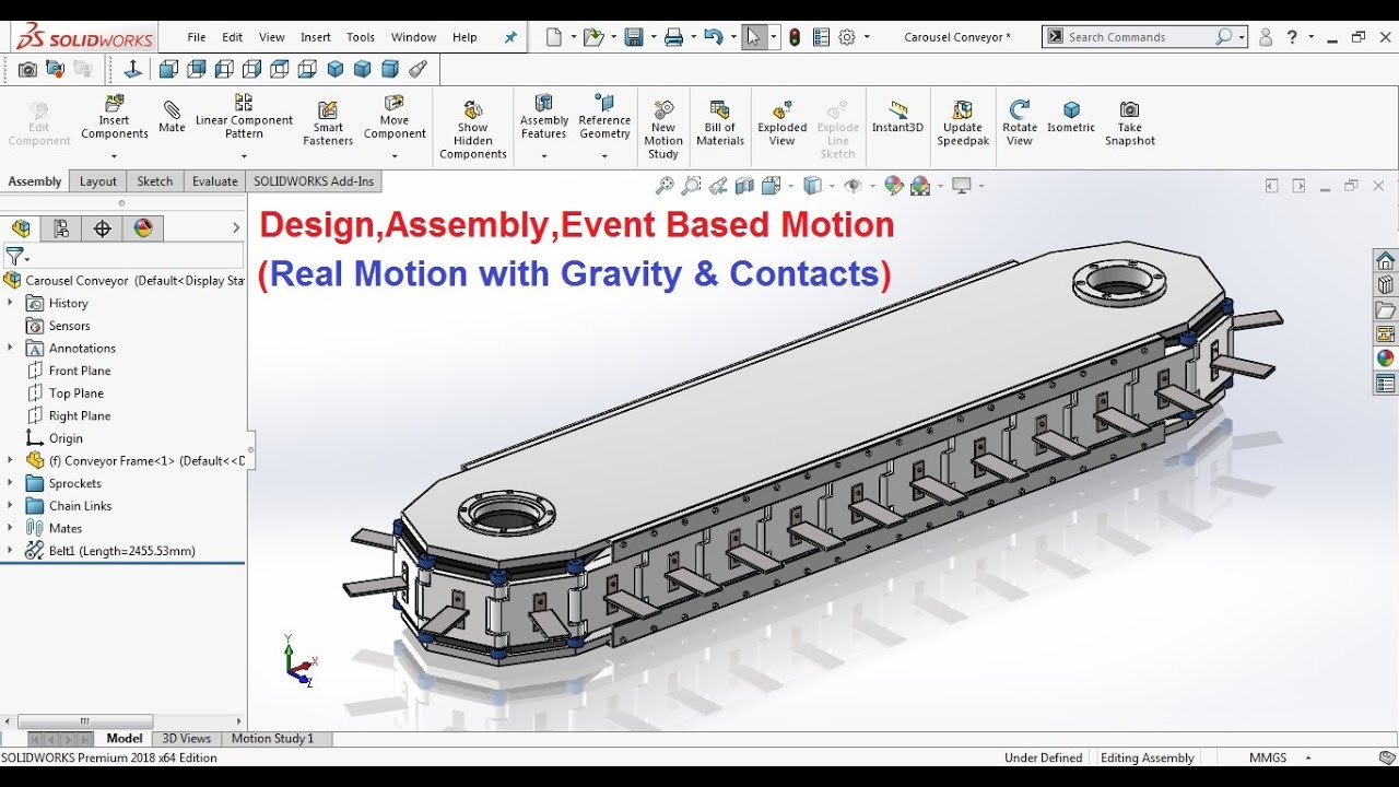 Horizontal carousel conveyor design assembly and motion study in solidworks