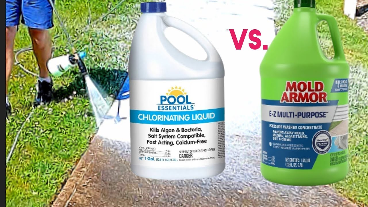 Pool Essentials chlorinated liquid VS. Mold Armor Multi-Purpose mold and mildew killer