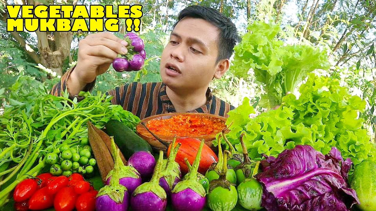 MUKBANG LALAPAN MENTAH SAMBEL TERASI TANPA NASI !! raw vegetables mukbang