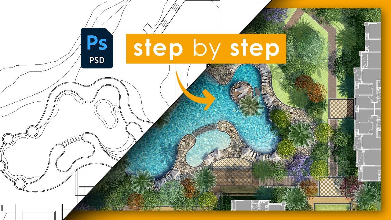 Full Landscape Plan Rendering Process | Resort Village | Swimming Pool | Photoshop