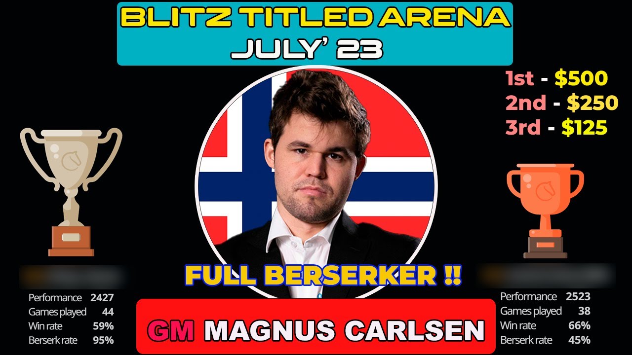 Magnus Carlsen Full Berserker!! | Blitz Titled Arena Lichess | July 1 2023 | lichess.org