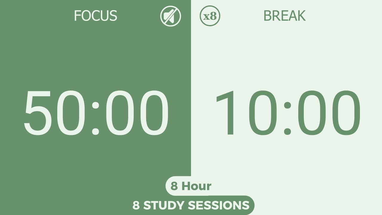 8-Hour Silent Pomodoro Timer (50/10) | No Music | Deep Work, Study, ADHD