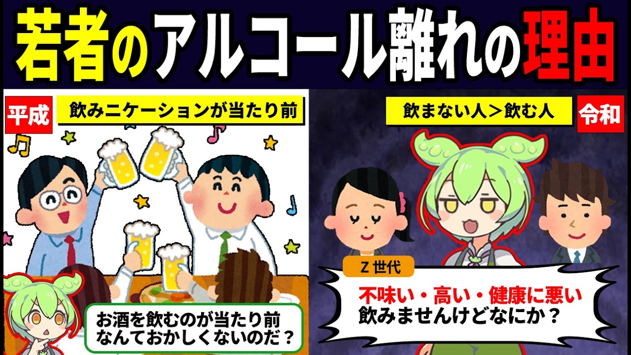 若者のアルコール離れが深刻化した理由【ずんだもん解説】