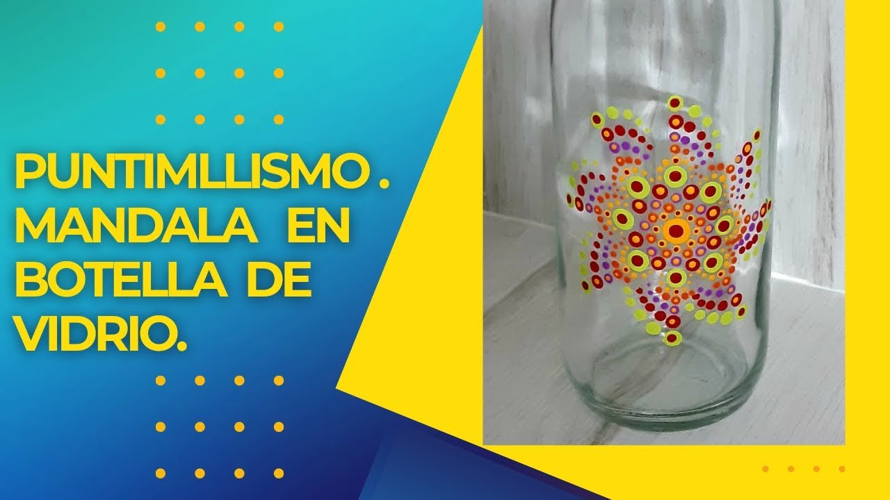 Puntillismo, mandala en botella de vidrio