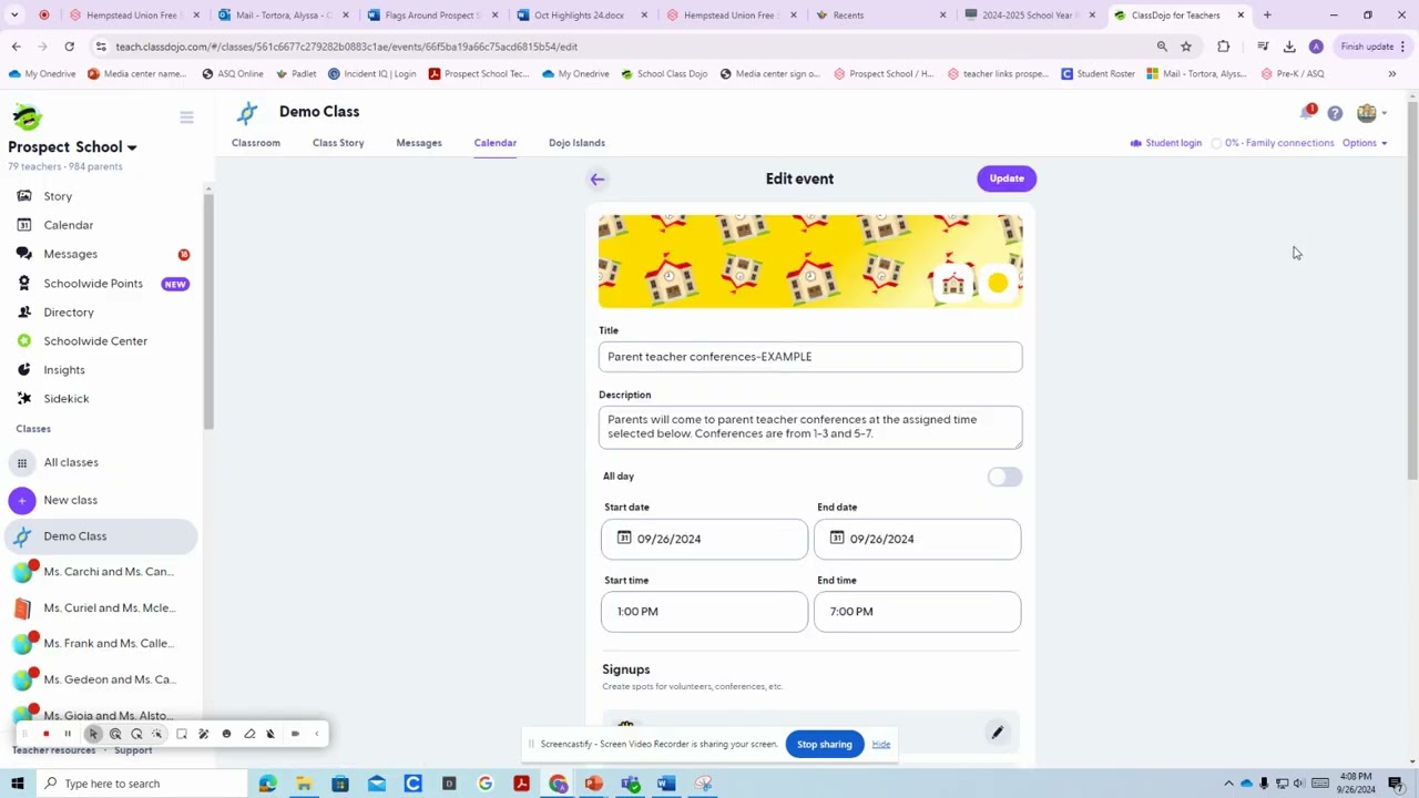 How to set up Parent  teacher conferences in Class Dojo