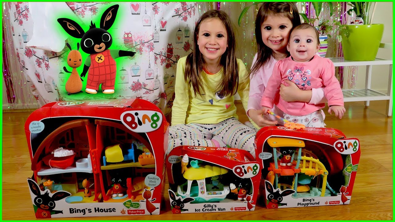 Bing игрушки гигантского яйца сюрприз, Baby играет с детской площадкой Bing и домом Bing