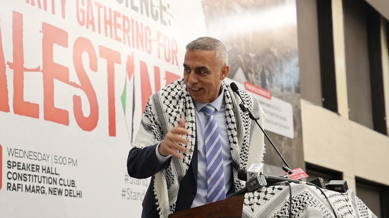 H. E. Abdullah M. Abu Shawesh(Ambassador of Palestine to India) speaks at Constitution Club of India