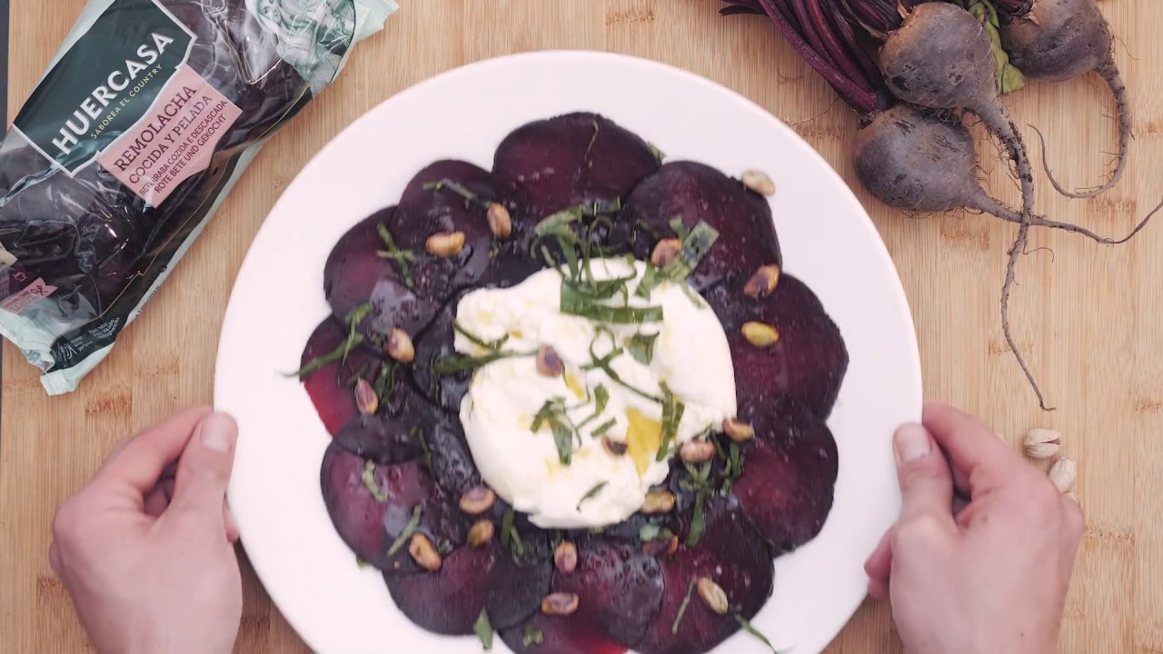 Huercasa. Recetas Secretas. Carpaccio de remolacha, burrata y albahaca