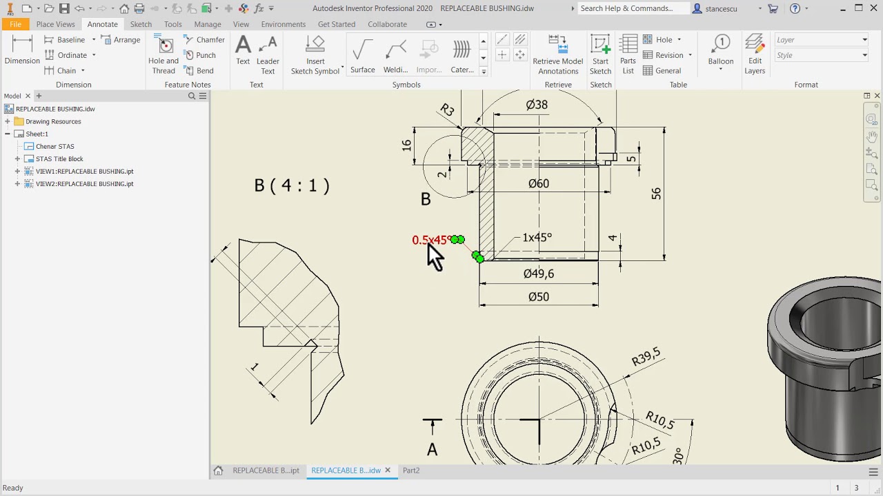 Tutorial Inventor - 046 REPLACEABLE BUSHING (Part-007)