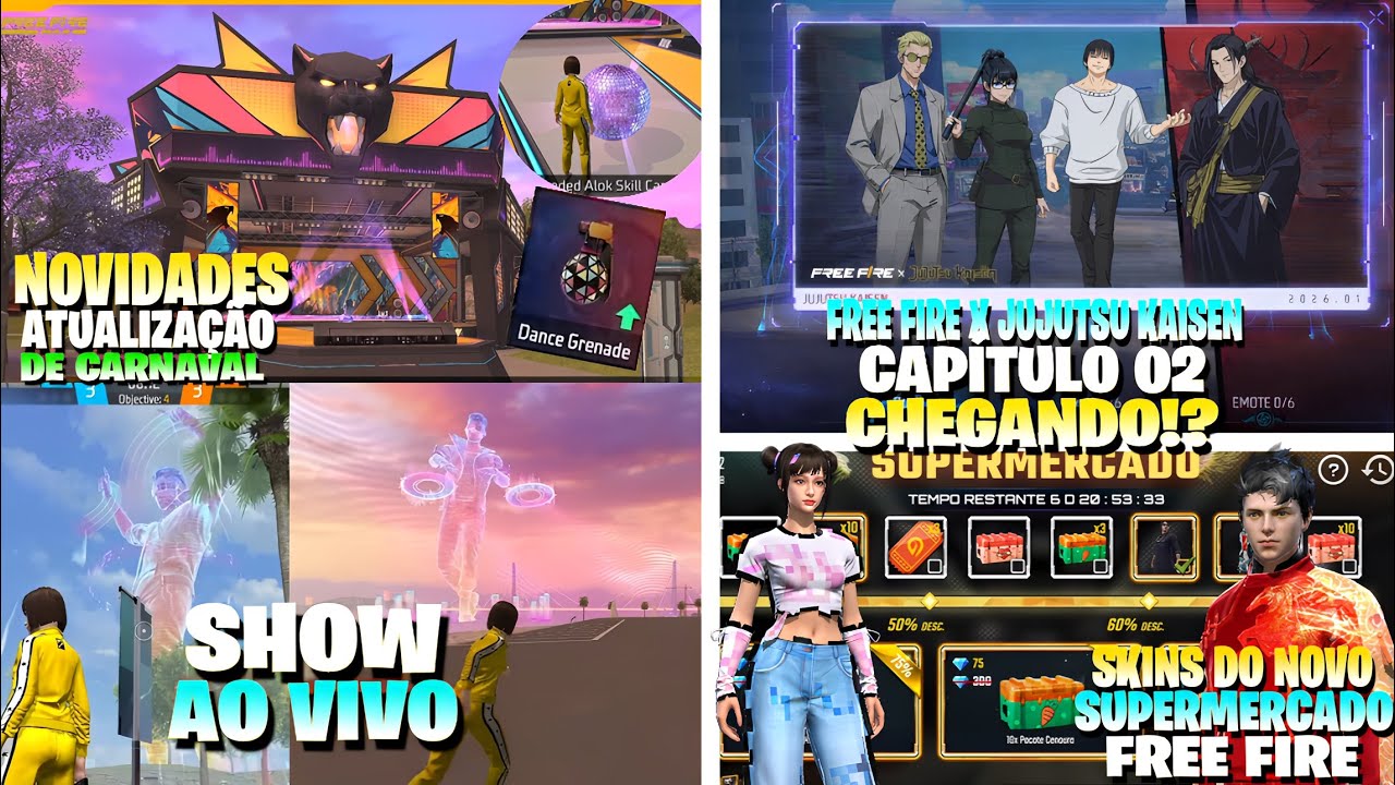 FREE FIRE X JUJUTSU KAISEN CAPÍTULO 02!? SAIBA TUDO! TUDO DA NOVA ATUALIZAÇÃO DE CARNAVAL, E MAIS!!