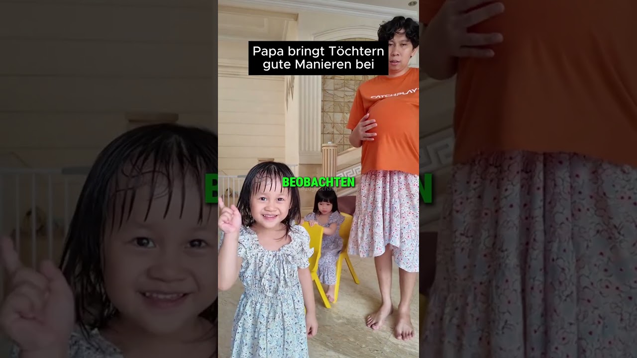 Papa bringt seinen T&ouml;chtern Manieren bei 👨🏻&zwj;👧🏻&zwj;👧🏻😇 #kinder  #papa  #wissen