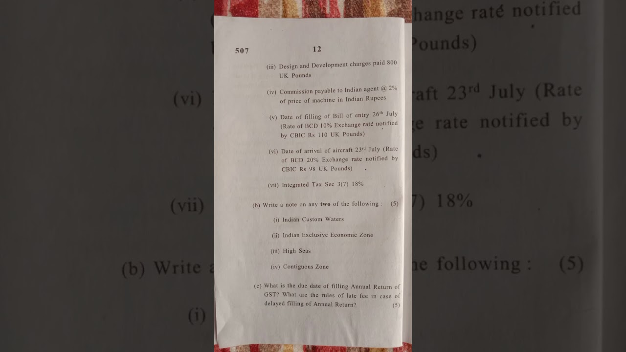 Good & Service Tax (Gst) and Custom Law , Question paper 2024, 6th semester ||Delhi University||