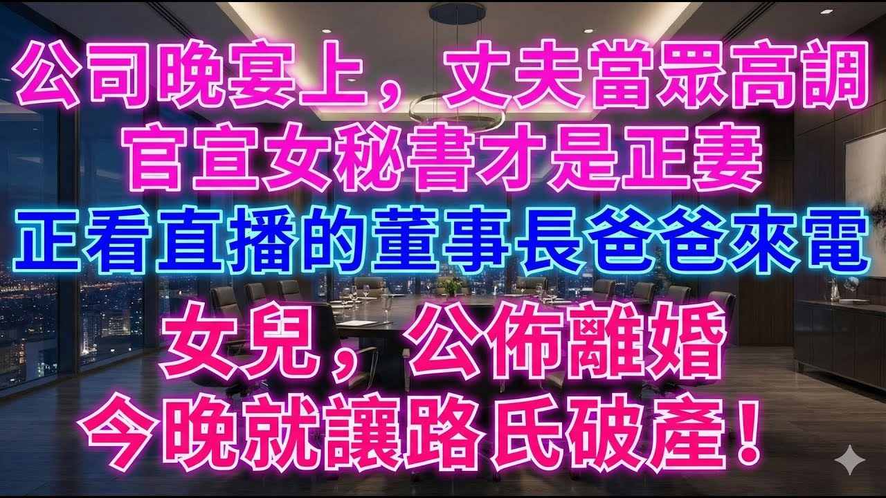 渣夫晚宴官宣秘書是正室！首富老爸怒得拍桌：女兒，宣佈離婚，我要讓他今晚破產！#為人處世#生活經驗#情感故事#故事#小說#戀愛#情感#婚姻