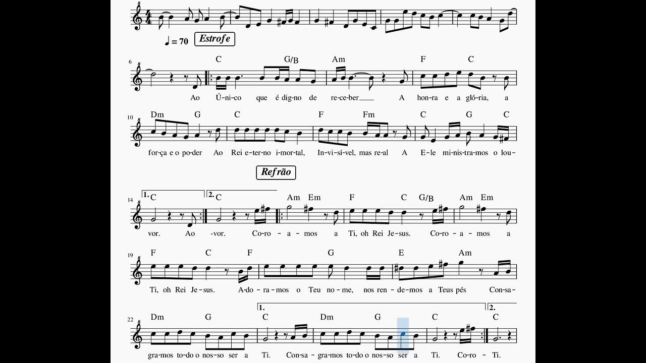 Ao Único Que É Digno - Partitura Flauta Doce - Com Cifras