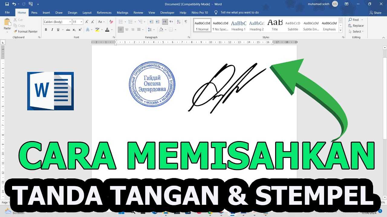 Cara memisahkan stempel dari tanda tangan di word