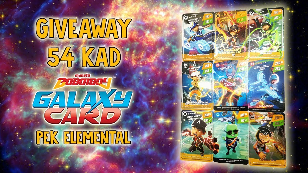 [GIVEAWAY] COMPLETE Boboiboy Galaxy Card Pek Elemental Part 3 - Unpacking & Review