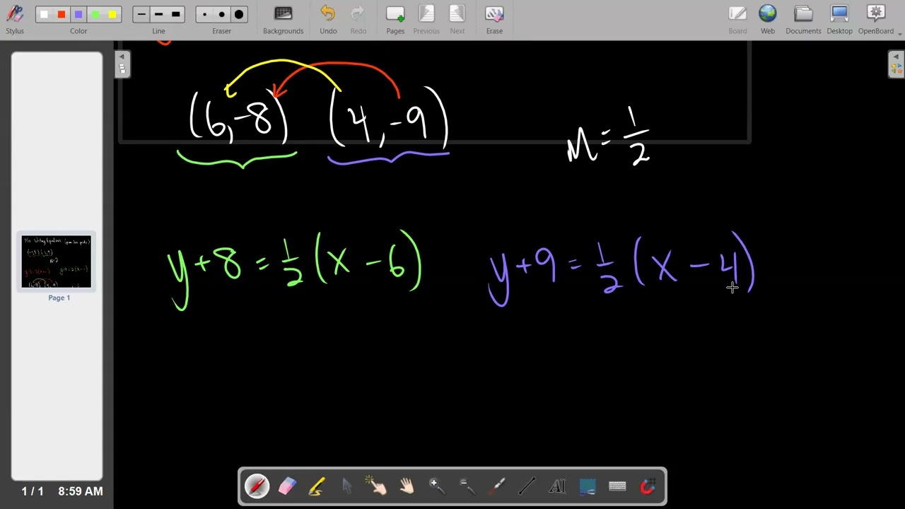 Writing Equations (given two points)