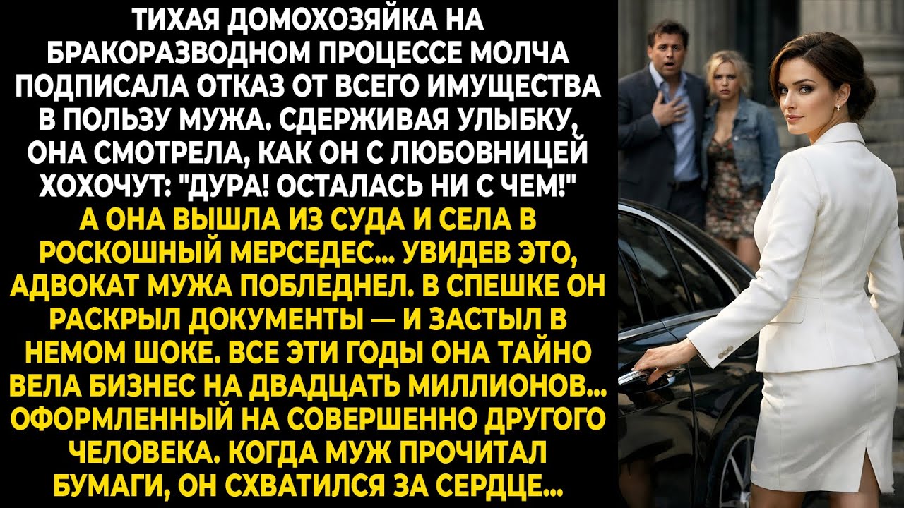 Тихая домохозяйка на бракоразводном процессе молча подписала отказ от всего имущества в пользу мужа