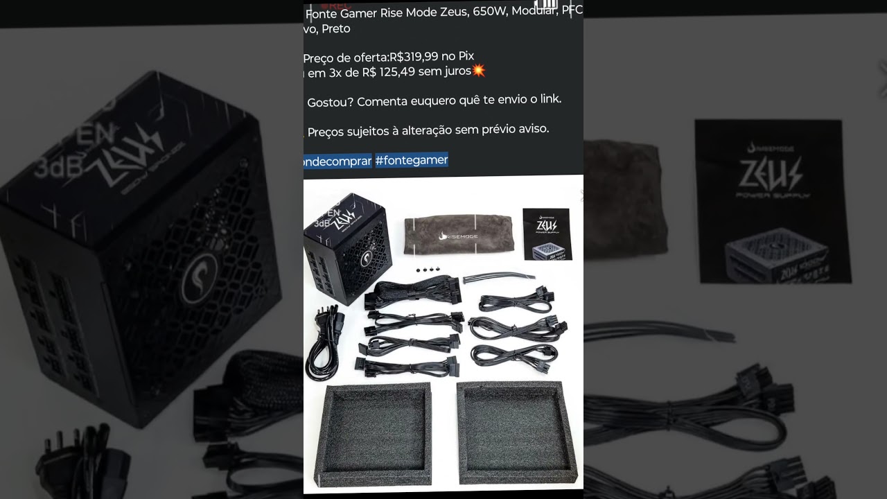 🇧🇷 Fonte Gamer Rise Mode Zeus, 650W, Modular, PFC Ativo, Preto 💥#ondecomprar #fontegamer
