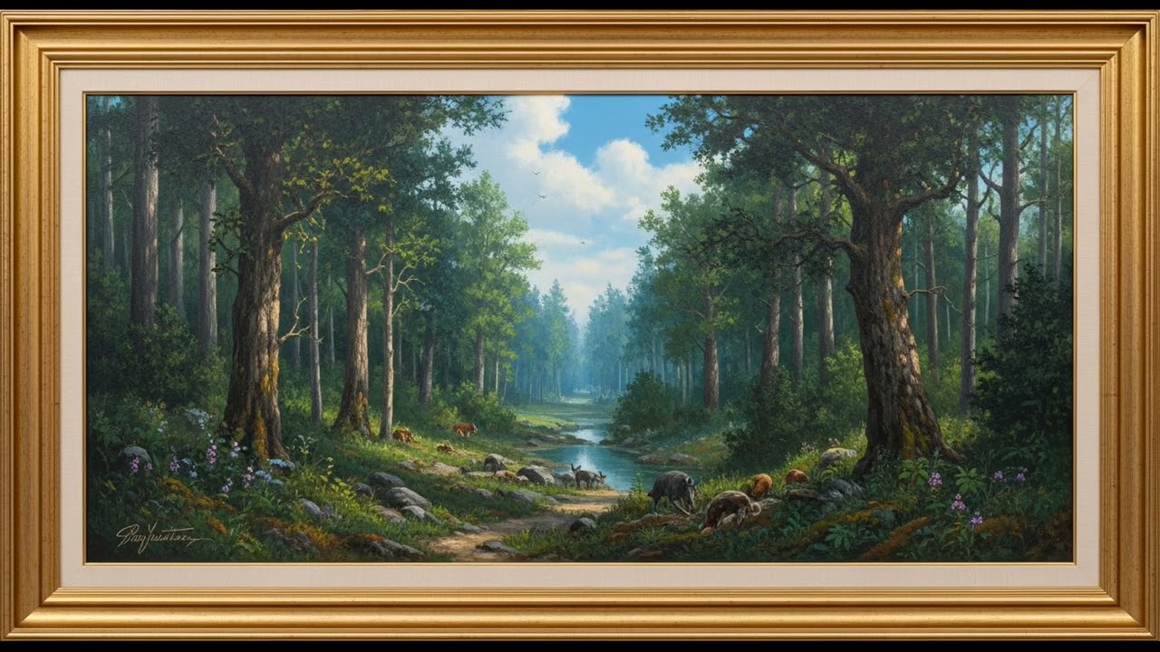 ULTRA HD Forest Animals Gold Frame Painting | Gold Frame TV Art | Art Screensaver for TV 3 Hrs