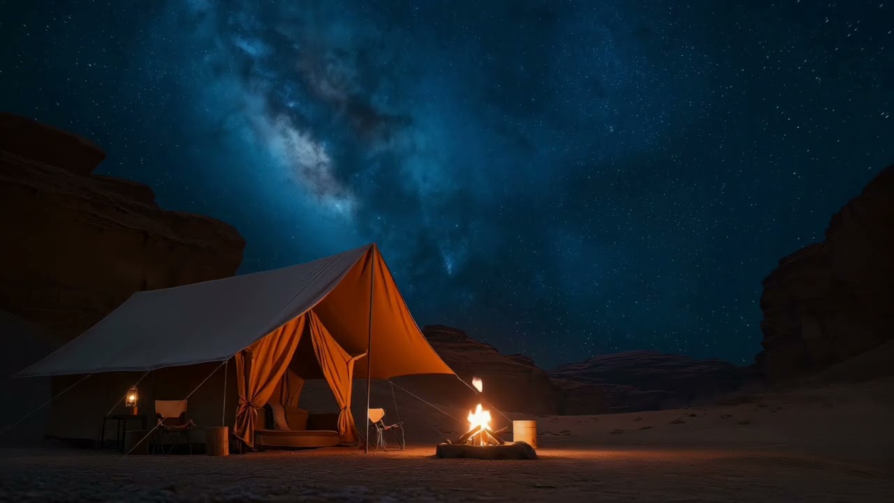 Luxury Desert Camping under Galaxy Stars ✨ Crackling Bonfire & Wind