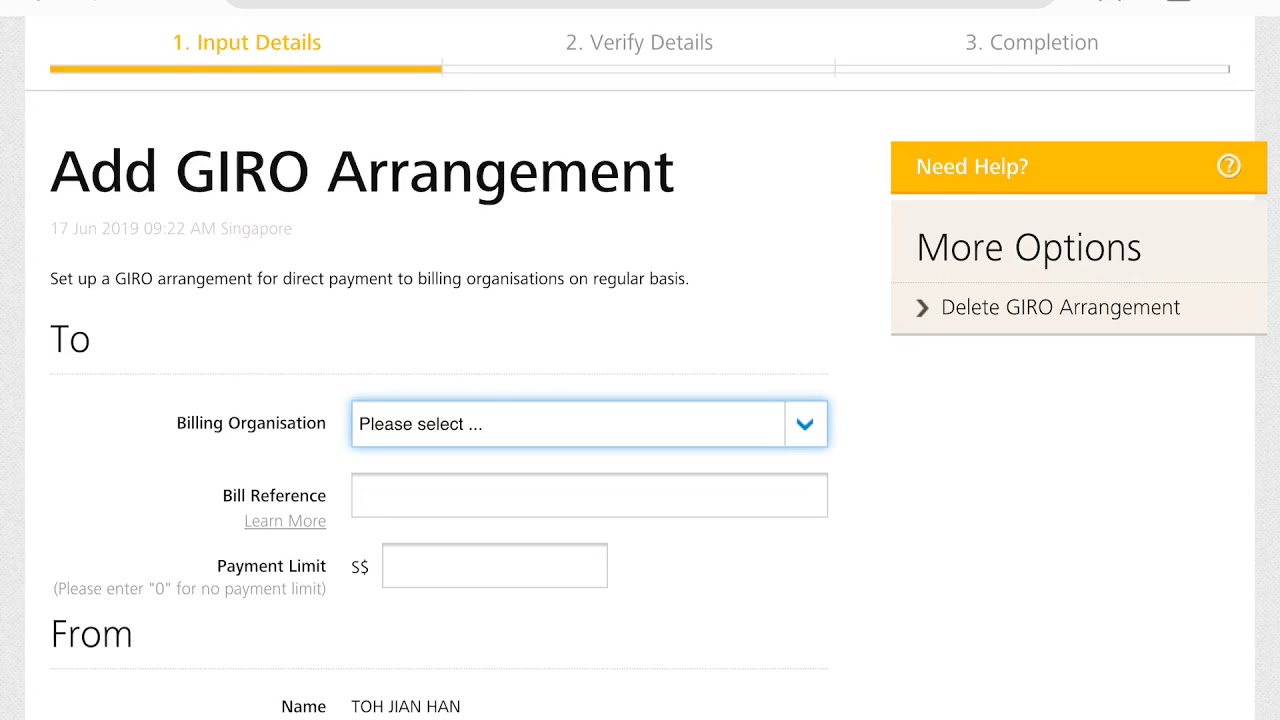DBS Giro application with AIA