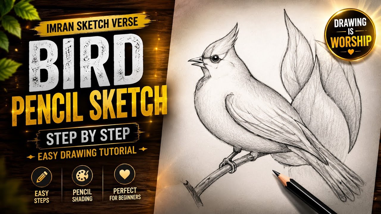 Beautiful Bird Pencil Drawing | Easy Bird Sketch Step by Step | Art Drawing Tutorial