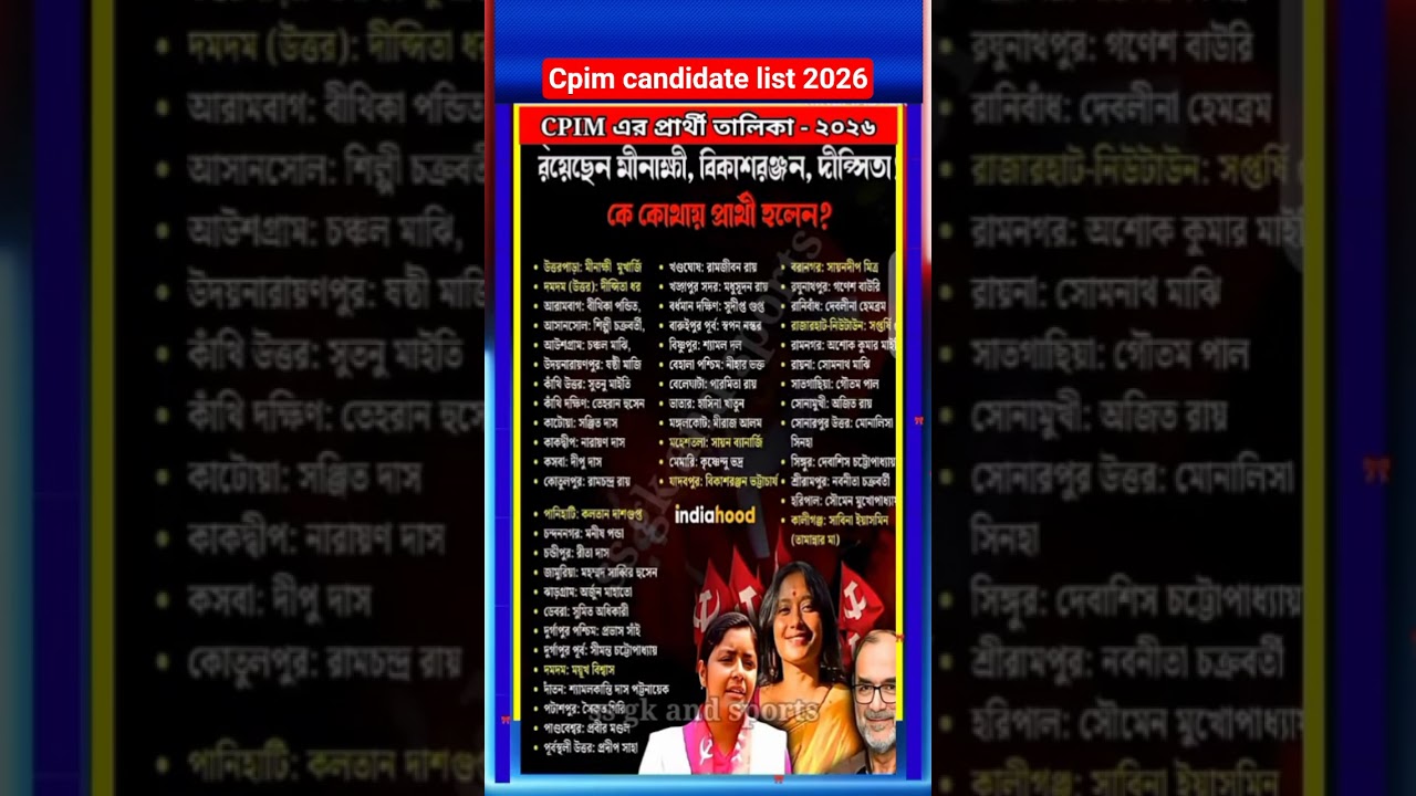 ২০২৬ বিধানসভা নির্বাচনে CPIM এর প্রার্থী তালিকা | 2026 Vidhansabha election | candidate list | CPIM