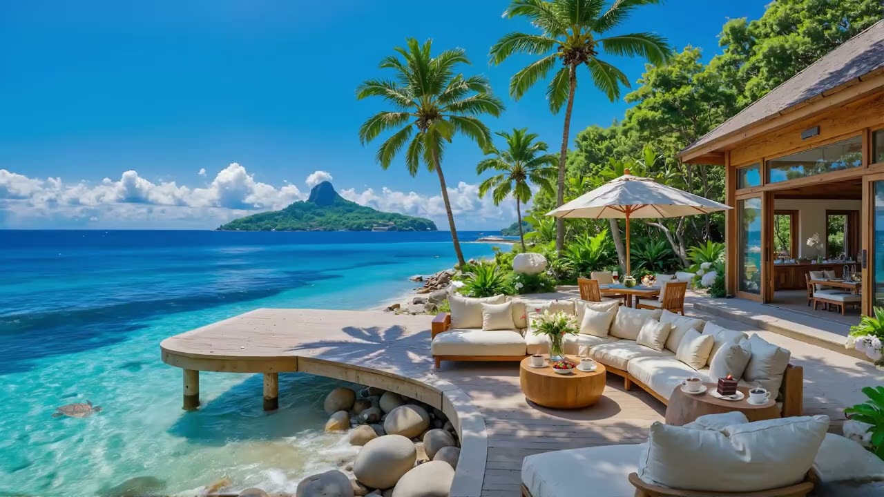 Happy Morning Bossa Nova ~ Jazz Music & Calming Ocean Waves at Seaside Ambience for a Tranquil Start
