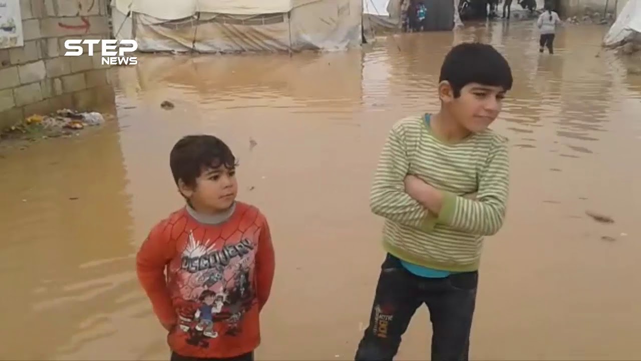 غرق مخيم الشرقية في مدينة الباب شرق حلب لمُهجّري الغوطة