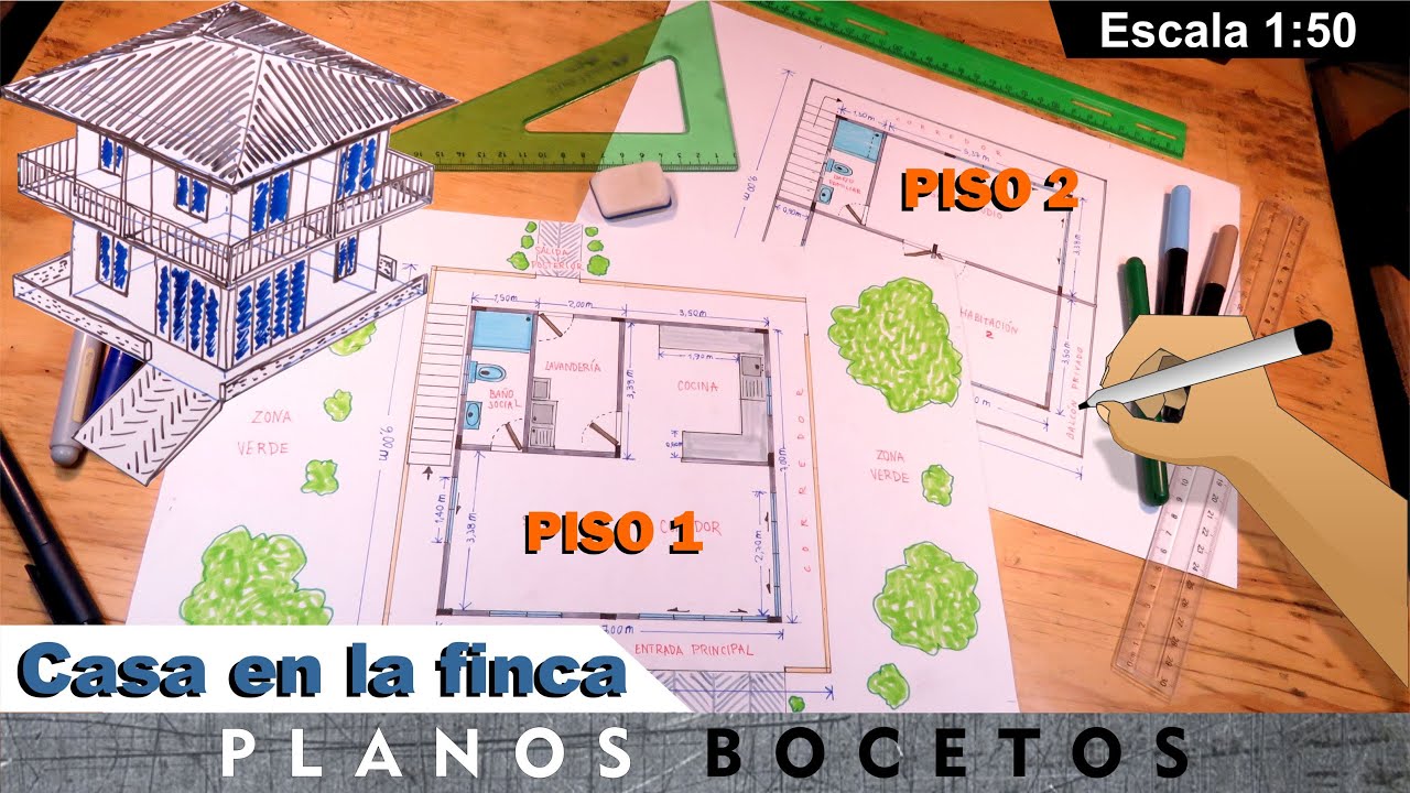 Dibujo plano boceto de mi casa en la finca 2 niveles 1:50