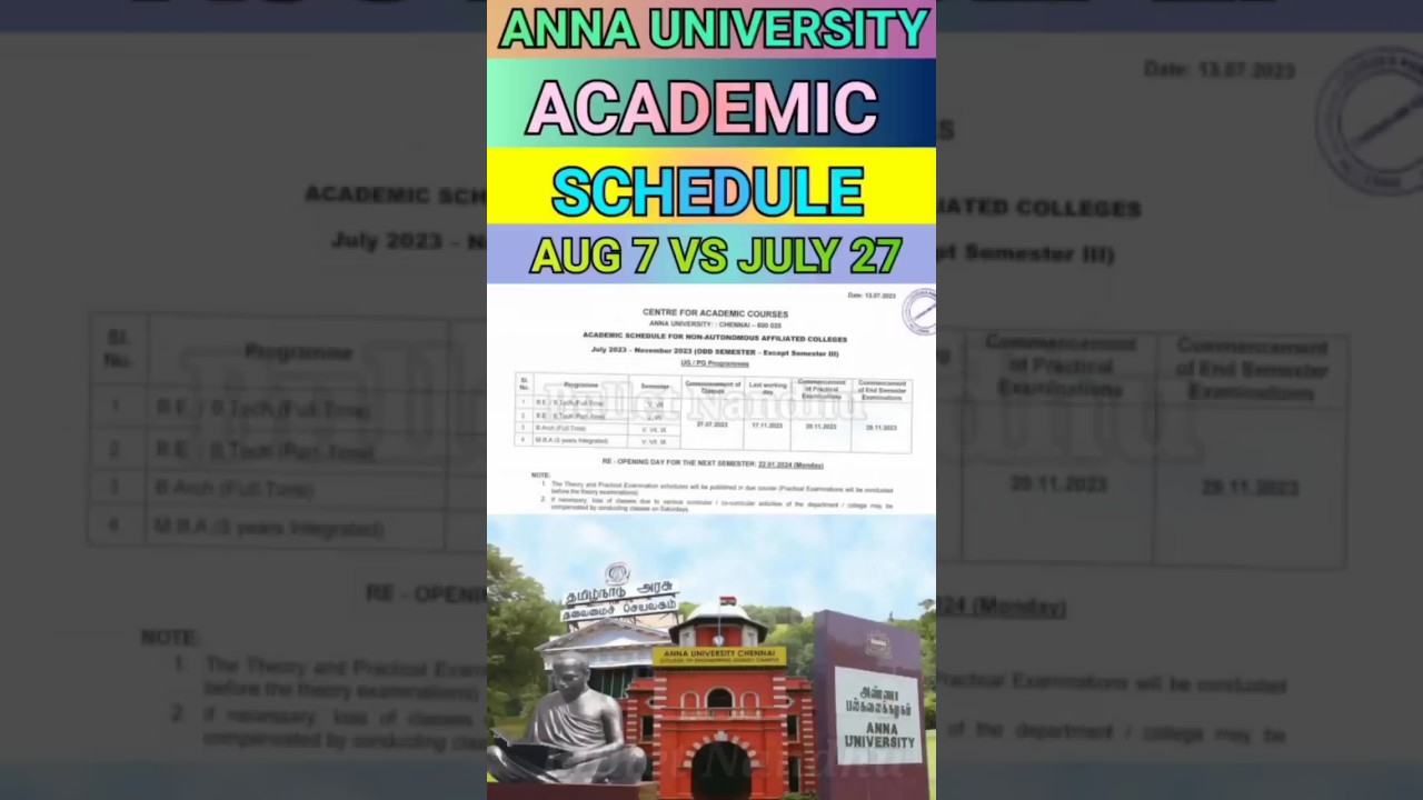 Anna University Odd Semester Academic Schedule Published  #shorts #5thsemester #academicschedule #au