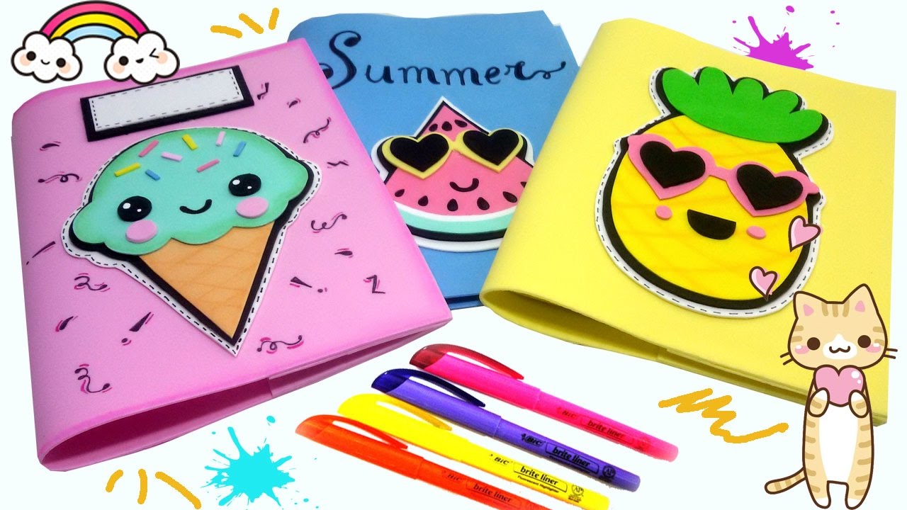 DIY -  Ideias de MATERIAL ESCOLAR -  Capa de Caderno Divertida e Fofinha -  Kawaii