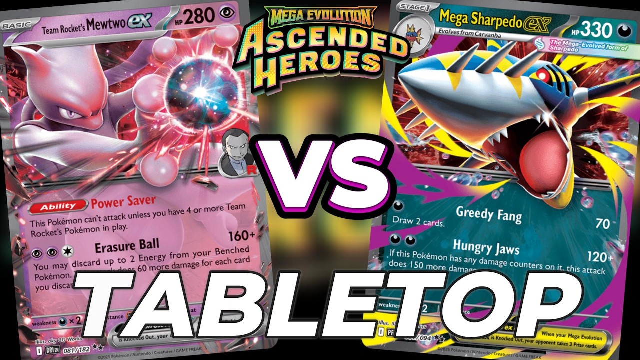 Team rocket's Mewtwo Ex Vs Mega Sharpedo | TableTop Gameplay | Pokemon TCG:  ASCENDED HEROES