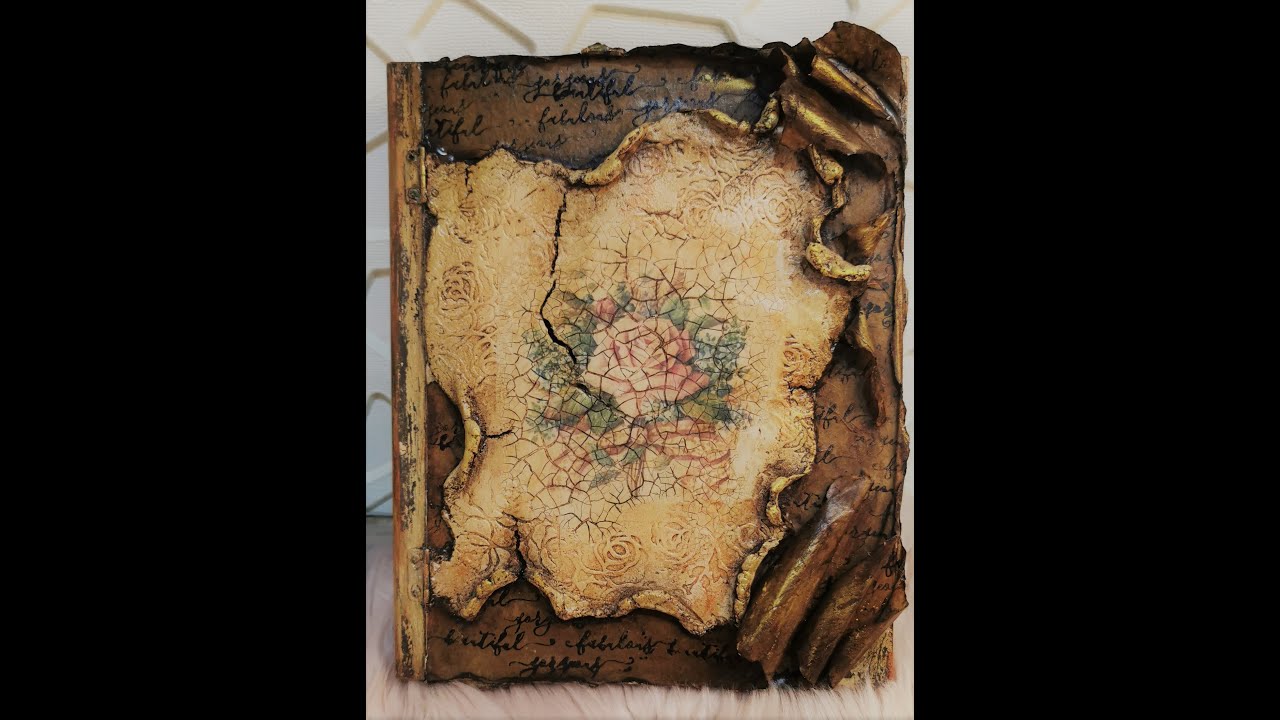 كتاب خشب.صندوق بالديكوباج.كراكلي موزاييك.تعتيق عجينة السيراميك.decoupage and crackle.airclay