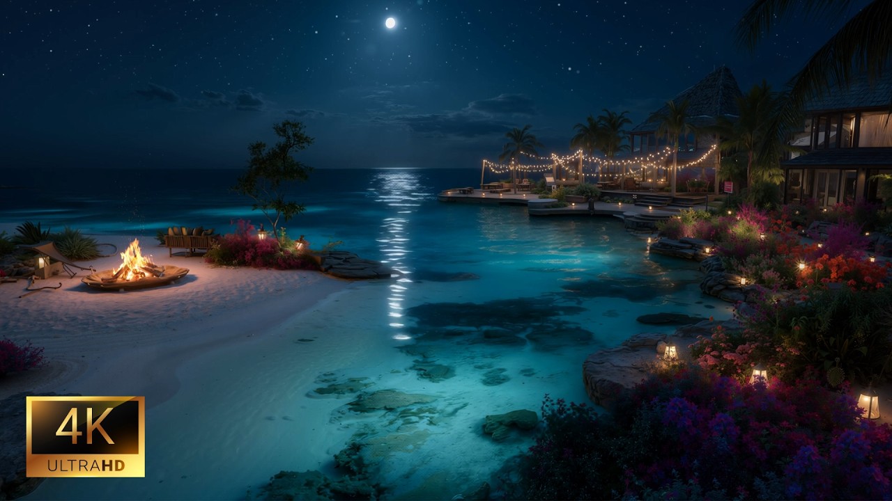 Cozy Ocean Night 🌊 Gentle Waves & Campfire Sounds for Deep Sleep