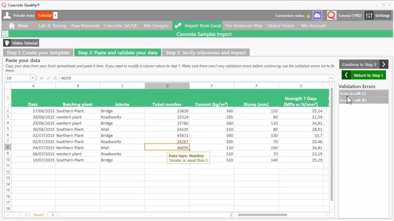 Import from Excel Tutorial: Concrete Samples