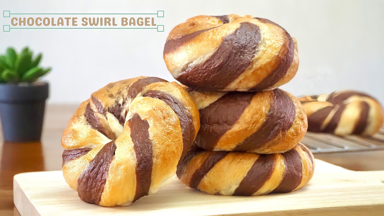 CHOCOLATE SWIRL BAGEL🍫【w/choc chips!! best bagel recipe✨bread】