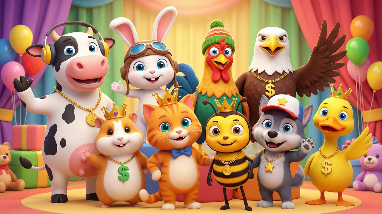Animales Bailando 🐮🦆🐝🐸🐰🐱 Música Infantil 3D para Bebés