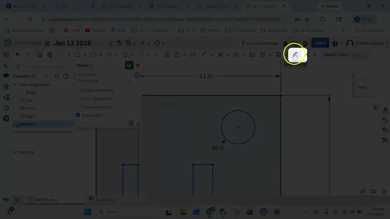 Drawing a Circle in Onshape