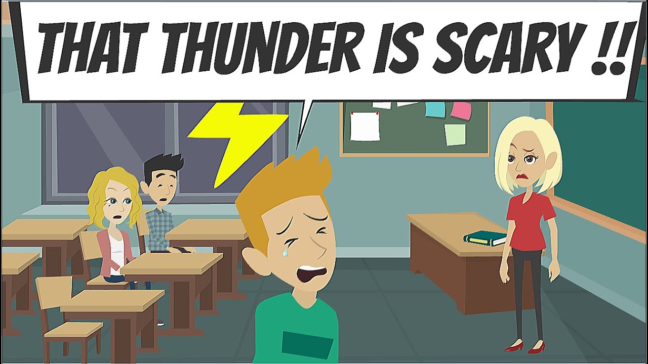 Childish Teenager Gets Scared of a Thunderstorm at School (Wait and See What Happens Next)