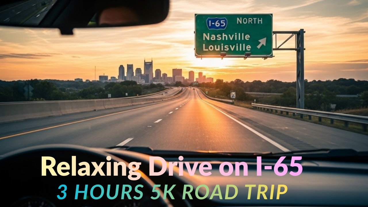 Relaxing Drive on I-65 | Nashville, TN - Louisville, KY - IN | 3 hours 5K Road Trip with light music