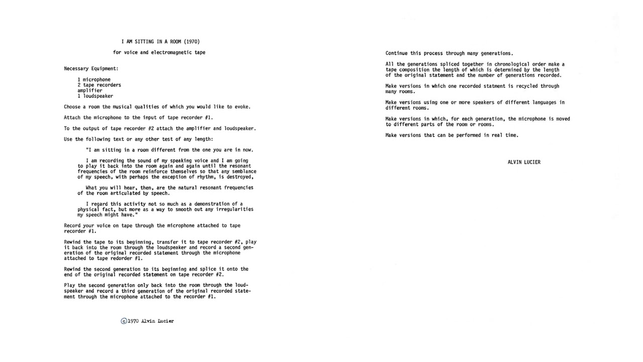 Alvin Lucier: I Am Sitting In A Room [w/ score] (1969)