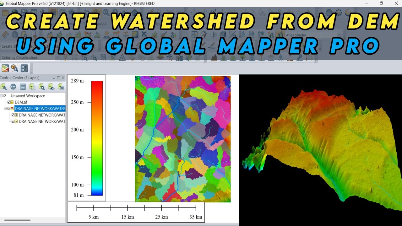 Create Watershed from DEM using Global Mapper || Global Mapper for Beginners Hydrology Analysis