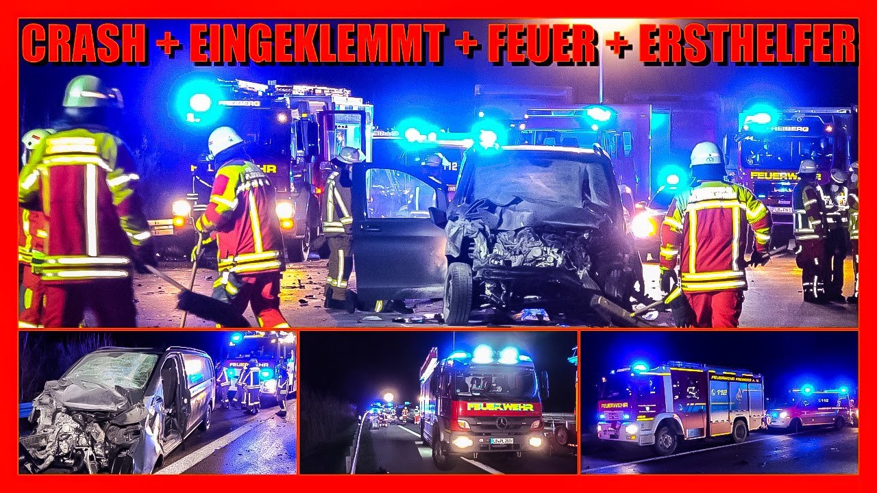 A81 Pleidelsheim: Crash + eingeklemmt + Feuer = Ersthelfer löschen Brand 🔥| 🚒 Feuerwehreinsatz