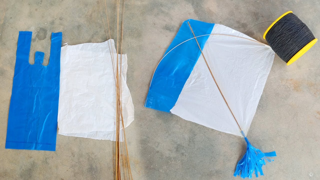 How to make a pari kite making with plastic bag at home and broomsticks 😈😈😈