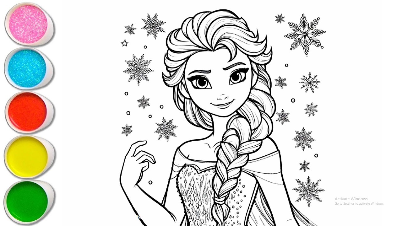 Милый рисунок Эльзы из мультфильма «Холодное сердце» для детей, раскрашивание и рисование для мал...