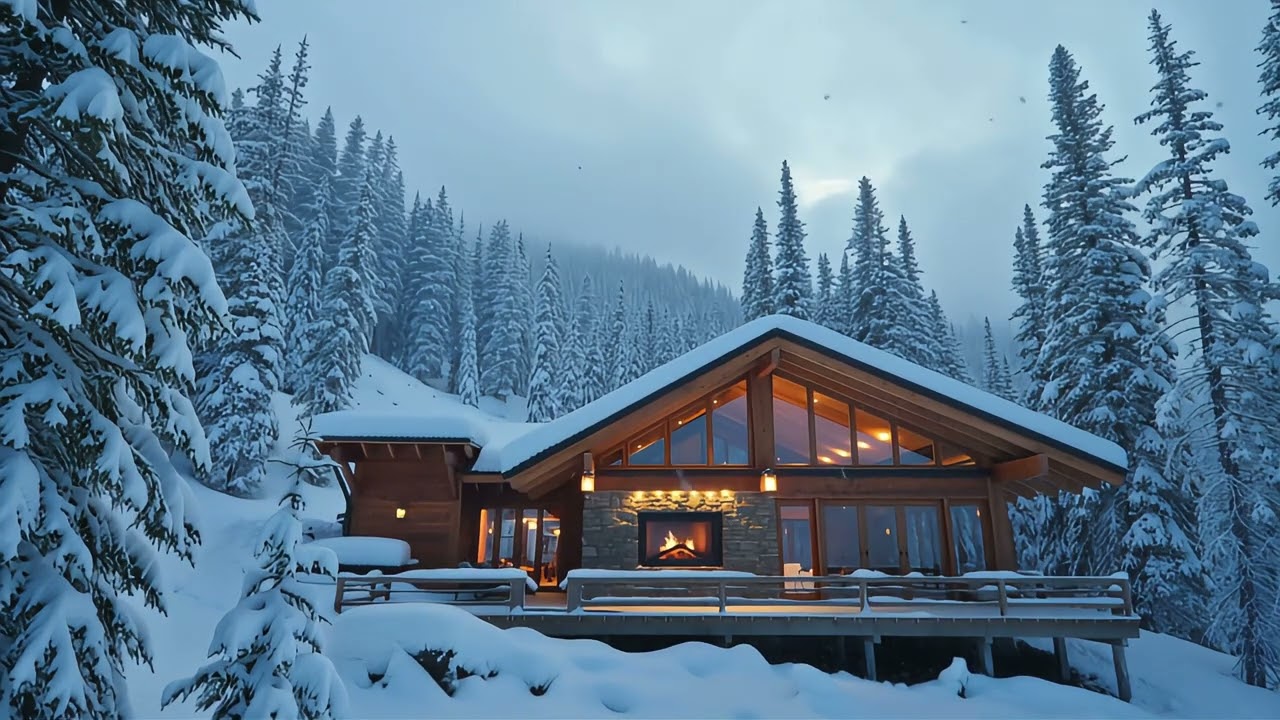 Luxury Wooden Cabin in Snowy Mountain Forest | Cinematic Winter Ambience | Deep Relaxation