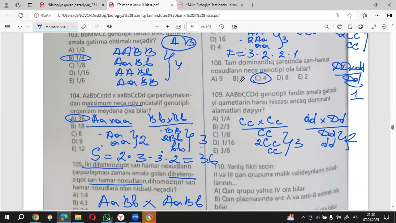 Genetika- Taim test bankı 100-150 sualların izahı