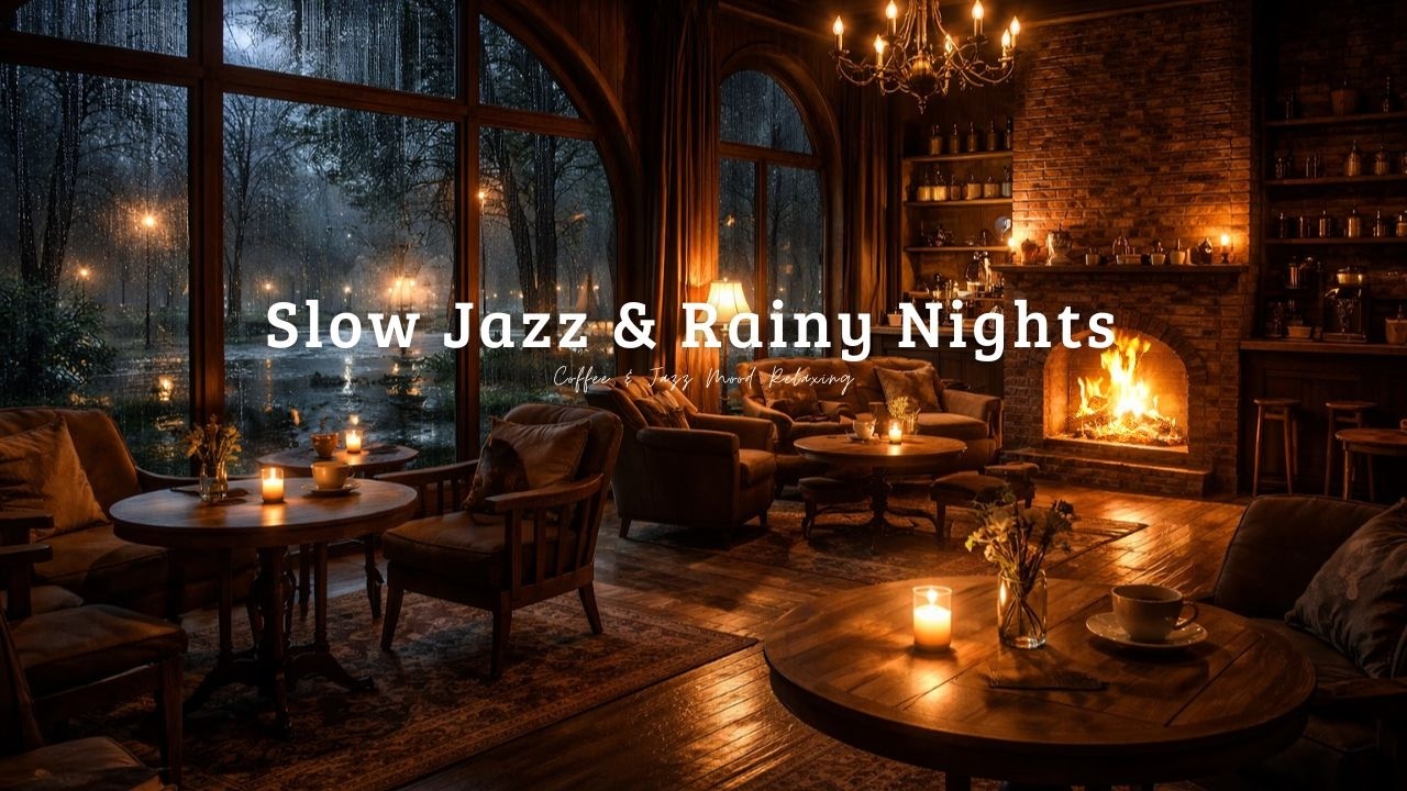 Cozy Night Evening Jazz Piano ☕ Fireplace Cafe Ambience for Focus and Calm Mood